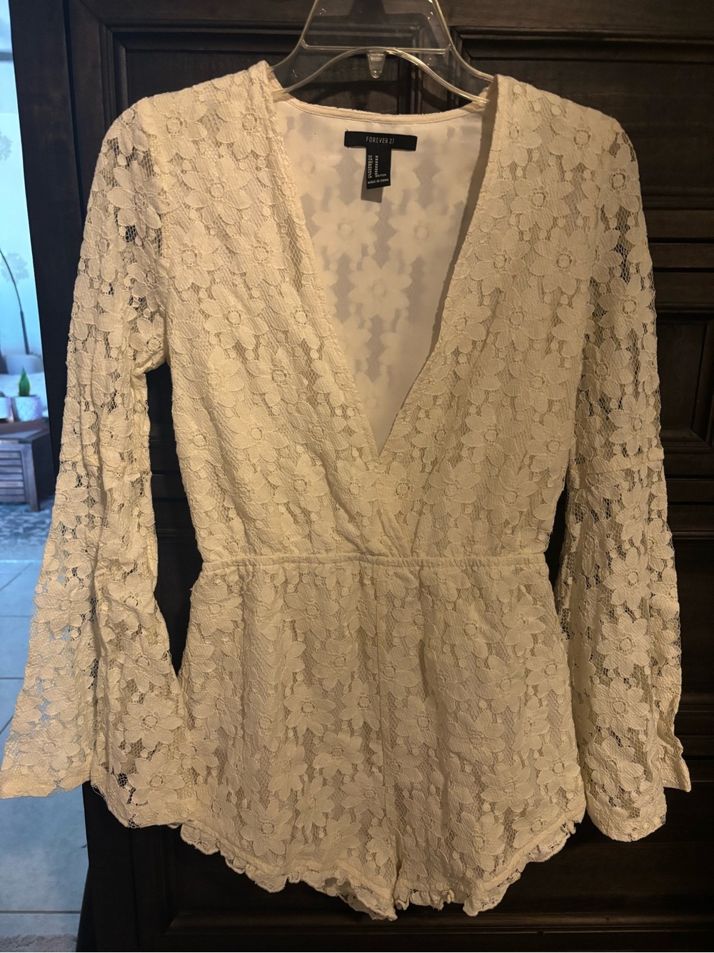 Forever 21 Cream Lace V-Neck Peplum Romper